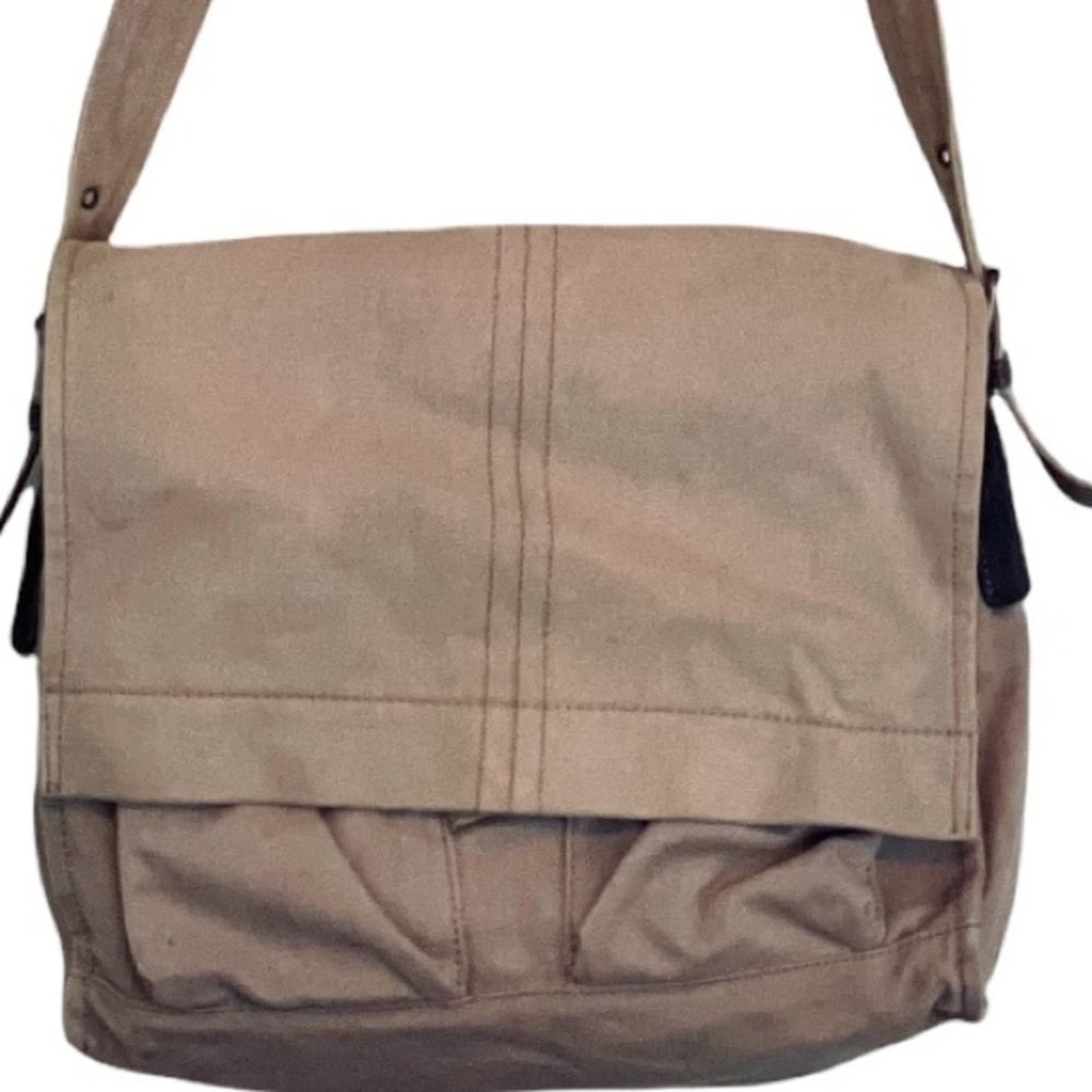 FOSSIL LARGE TAN CANVAS LARGE CROSSBODY BAG - Picture 4 of 13